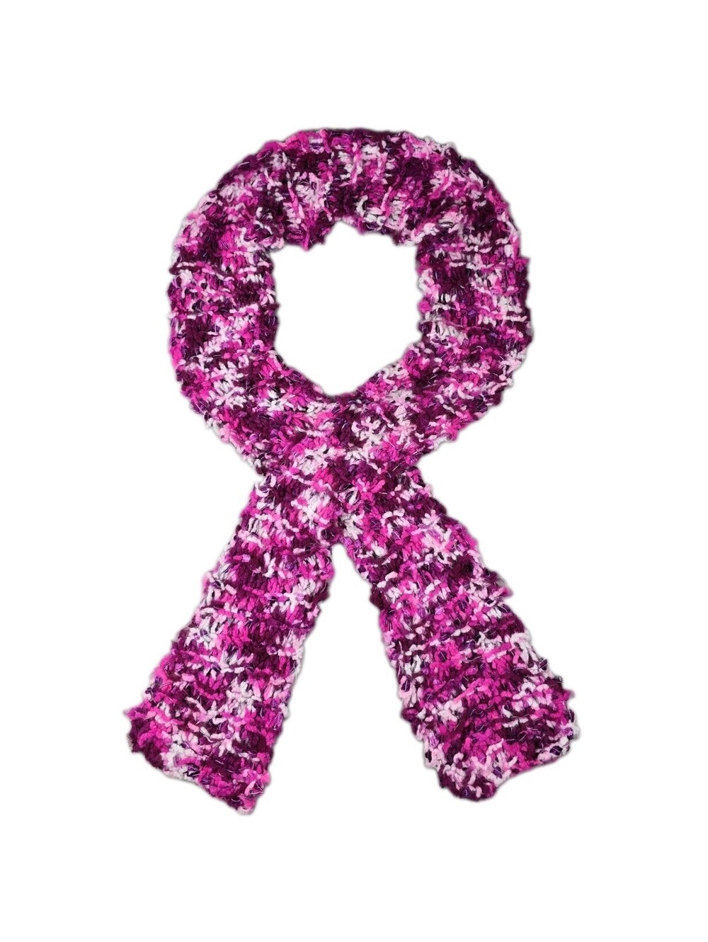 Handmade Pink Knit Multicolor Scarf Breast Cancer Awareness 68"x4" Made in USA